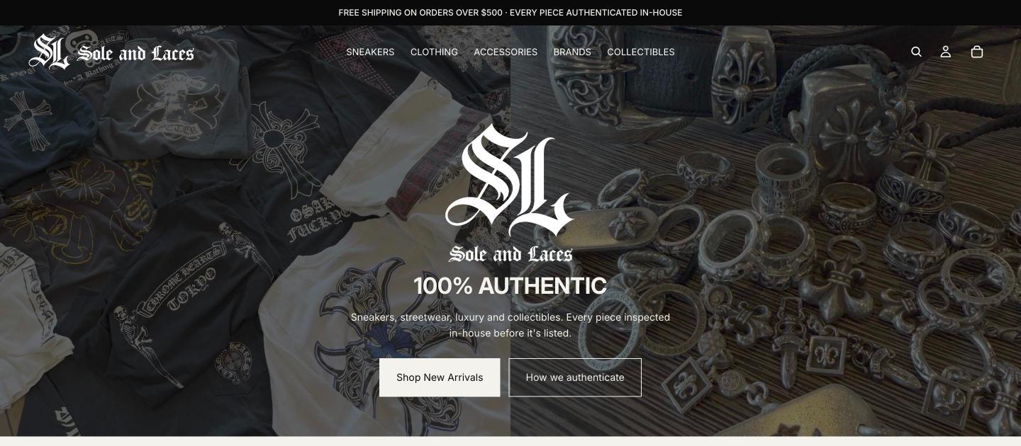 Sole and Laces online store homepage